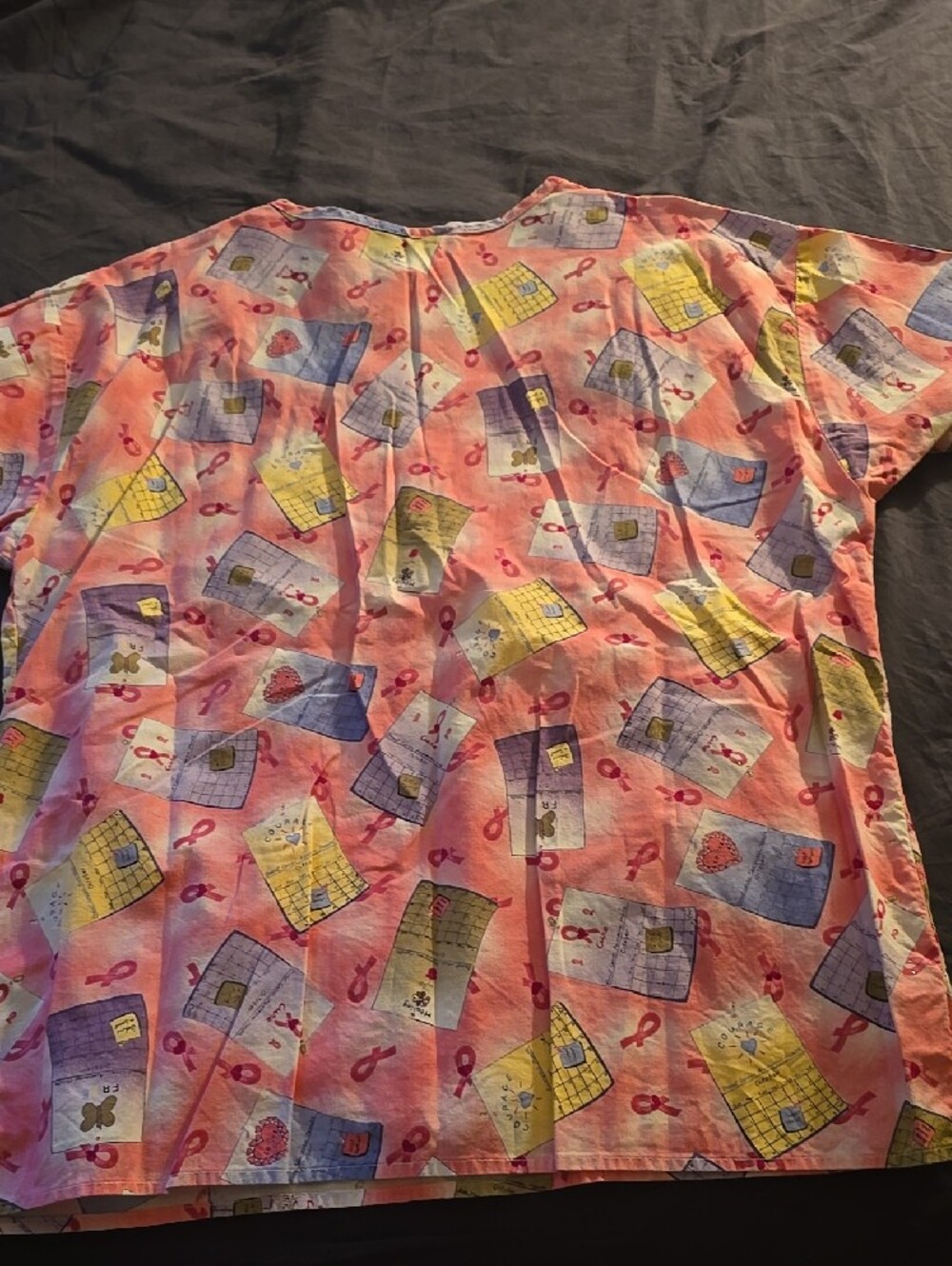 Pink Patterned Scrub Top with Breast Cancer Ribbon & Notebook Print - Picture 4 of 4